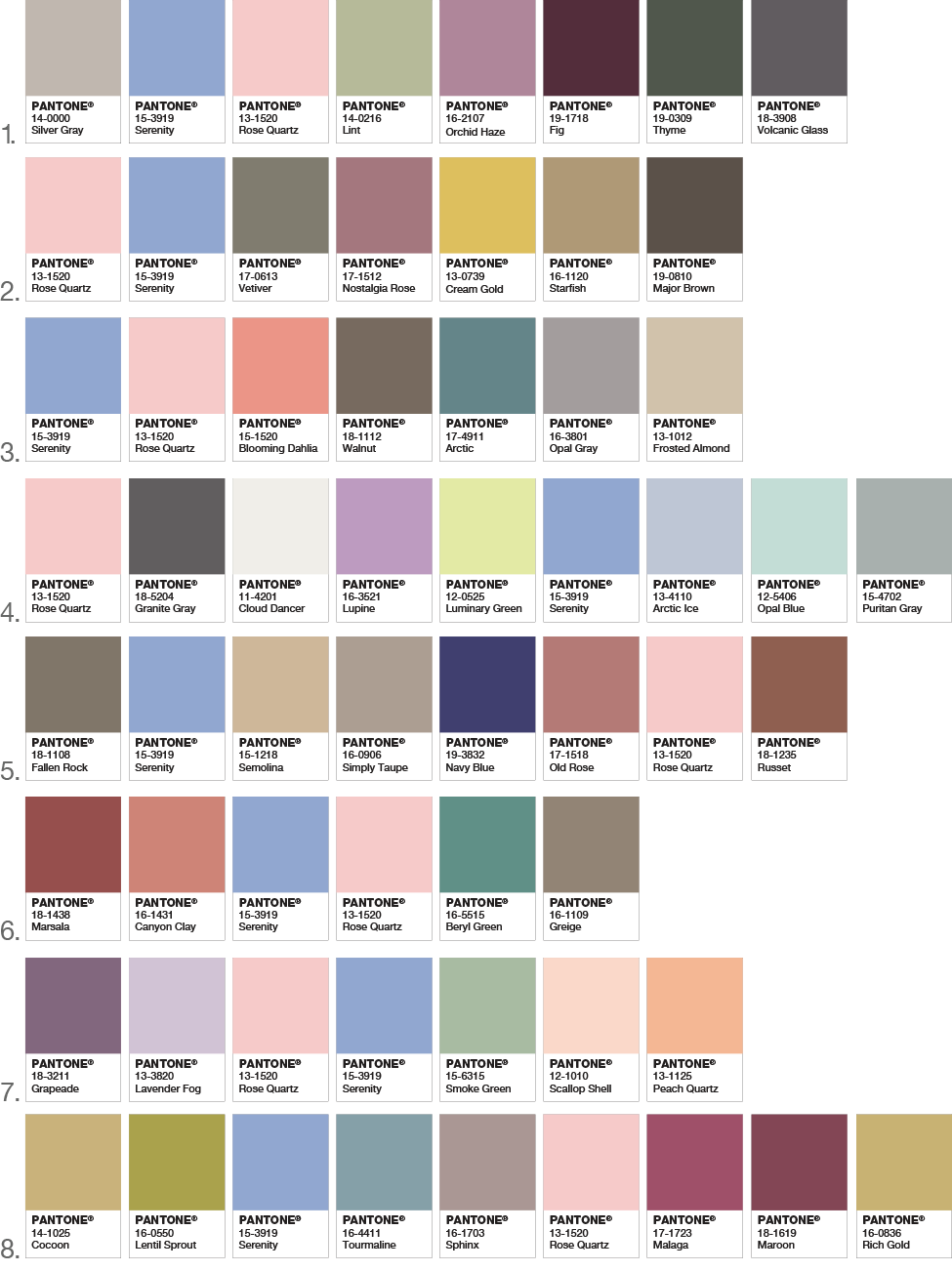 list of pantone colors
